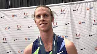 Cole Hocker after winning 3000m at 2022 USA indoors