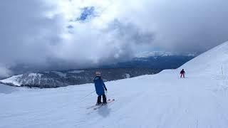 Panorama slope in Rosa Khutor Sochi! Skiing in Sunny Day in Rosa Khutor ski resort in Russia.