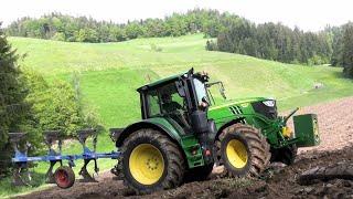 Zu steil  John Deere 6140M kommt nicht mehr weiter... pflügen mit Lemken