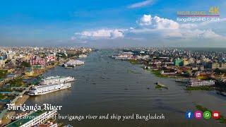 Buriganga River Aerial Drone View Ship Yard and Terminal Dhaka Bangladesh