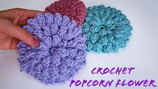 Left handed Crochet /How to crochet POPCORN FLOWER VERY EASY WAY