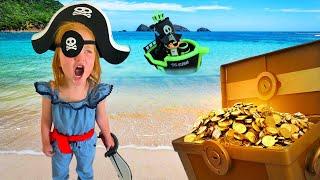 Adley finds Ryan's Mystery Pirate Treasure Chest in backyard with Mom!! Hidden Gold Hide N Seek!