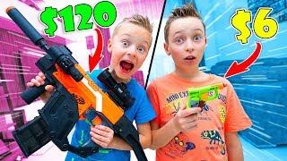 Cheap NERF Blaster vs Expensive NERF Blaster Mystery Wheel Game