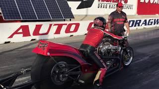 DRAG BIKE RACER HITS WALL IN Nitro Harley vs. Turbo Suzuki Hayabusa  GRUDGE RACE AT NHRA TRACK