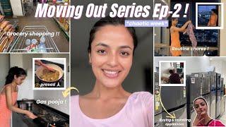 MOVING OUT SERIES ep2 *chaotic* week : grocery shopping, installing appliances, gas pooja & more!!