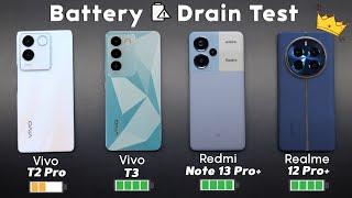 Vivo T3 vs Vivo T2 Pro / Redmi Note 13 Pro Plus / Realme 12 Pro Plus Battery Drain Test