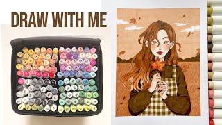  Draw with me / Marker Art "Autumn girl" Process / Ohuhu 120 Alcohol Markers Review