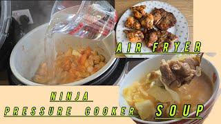 Ninja Pressure Cooker and Air Fryer/ Cooking Soup and Chicken Air Fry with Pork 