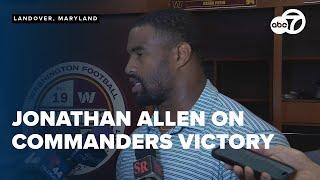 Football defensive lineman Jonathan Allen following Commanders win