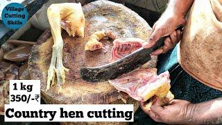 Indian country hen cutting skills | country chicken fast cutting skills | village cutting skills