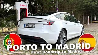 Road-trip from Porto to Madrid in my Tesla Model 3 SR | How many charging Stops?