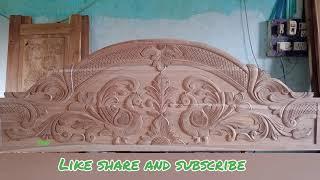 king size bed, head plank design.  hand carving work.  carving designs.