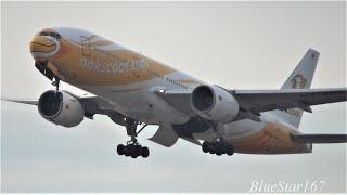 NokScoot Boeing 777-200ER (HS-XBE) takeoff from KIX/RJBB (Osaka - Kansai) RWY 06R