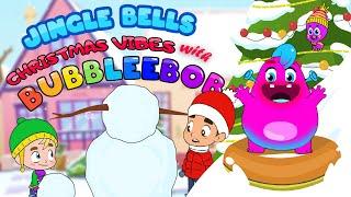 Jingle Bells Song. BubbleeBob and the kids are on a snowy street making a snowman throwing snowballs