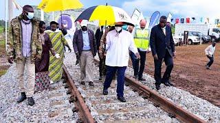 Museveni walks on the Standard Gauge Railway after launching it’s construction (Kampala-Malaba)