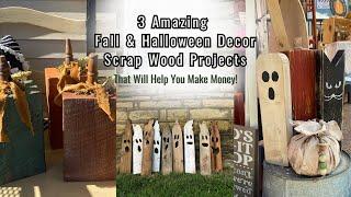 3 Amazing Fall and Halloween Decor Scrap Wood Projects - Wood Pumpkins Ghosts & Cats