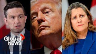 Trump says Canada’s Poilievre “not a MAGA guy,” calls Freeland a “whack”