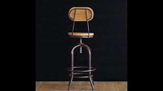 Loft industrial style iron bar chair lift bar stools solid wood Elm revolving