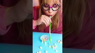  Marshmallow CHALLENGE!  Who’s Faster with a Straw — MOM or DAUGHTER?  #shorts #kids