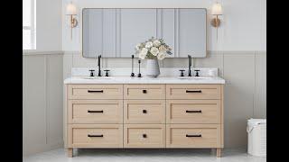 Ariel Monroe 72'' Double Oval Sink Bathroom Vanity & Carrara White Quartz Countertop 1.5'' White Oak