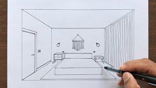 How to Draw a Bedroom in 1-Point Perspective