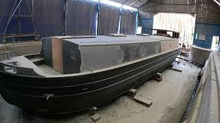 Top half of a wide beam canal boat SandBlasting! ASMR