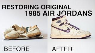 Restoring Destroyed  1985 Air Jordan 1s and Turning Them to Metallic Purple Customs  | ASMR