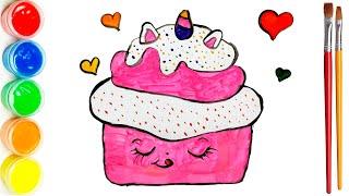 Şəkil Rəngləmək - Tort Şəklini Boya ilə Çəkib Rəngləmək - Tort Rəsmi Boyamaq / Drawing a cupcake