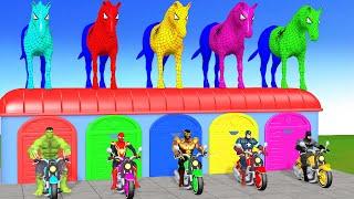 Red Horse Spiderman Crossing On Shark Bridge Spiders With Rainbow Horse Rescue Baby Animals Game