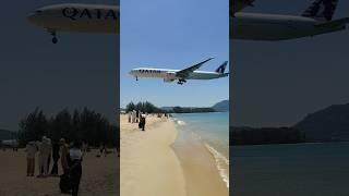 Qatar B777 Low Landing Over Beach @ HKT Phuket Airport Thailand