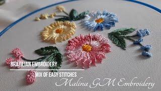 Brazilian embroidery | mix of Chain & Cast-on stitches | Floral Embroidery