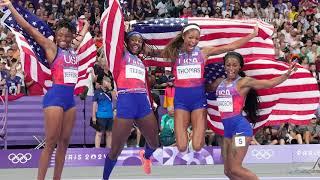 WATCH: Sha'Carri Richardson and Team USA women's 4x100m relay take the gold at Paris Olympics