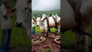 Rescue team saves cow from anaconda #cow #rescueefforts #animals