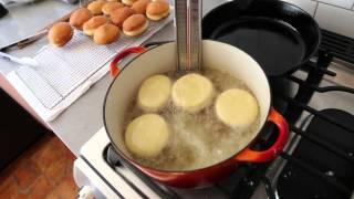 Frying Strawberry Jam-Filled Jelly Donuts (Sufganiyot) for Hanukkah