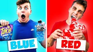 EATING ONE COLOR FOOD FOR 24 HOURS! (BLUE VS RED)