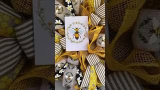 A Bee Wreath on a Dollar Tree Bicycle Wheel Frame | A Poly Burlap Wreath