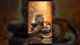 Meow‼️Poor Little Kitten Faces a Deadly Predator Snake‼️ #cuteanimals #adorablewildlife #cat #snake