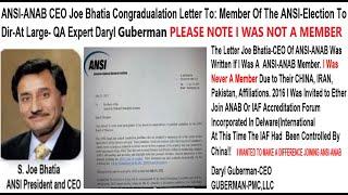 ANSI -ANAB CEO Joe Bhatia To Mem.Of The ANSI-Election To Dir-At Large QA Expert Daryl Guberman