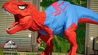 SPIDERMAN THE NEW TREX MOD VS VENOM, IRON MAN, HULK CAPTAIN AMERICA Super Hero Dinosaurs Fight