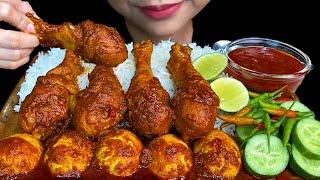 MUKBANG EATING||SPICY BOILED CHICKEN EGG, CHICKEN CURRY, CHILLI, ONIONS, & WHITE RICE