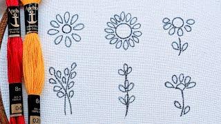 6 VERY VERY EASY LITTLE FLOWERS EMBROIDERY DESIGNS WITH SAME STITCH/EMBROIDERY FOR BEGINNERS