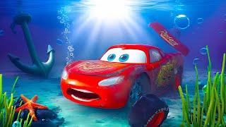 Drowned LIGHTNING MCQUEEN on the OCEAN FLOOR! Why was he scared? Sheriff and Mater help? Pixar Cars