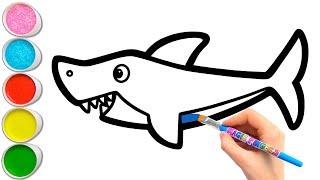 Let's Draw and Paint Daddy Shark Together  Learn How to Draw Sea Animals #363