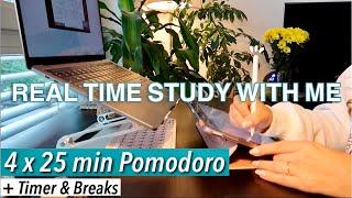 STUDY WITH ME 4 x 25 Minuten Pomodoro mit 5 Minuten Pause // Background noise & Regengeräusche