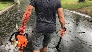 Storm work, Hurricane Florence, clearing roads by chainsaw with Exoman and Farmgirl