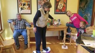 Grandma Nan rides a hoverboard.