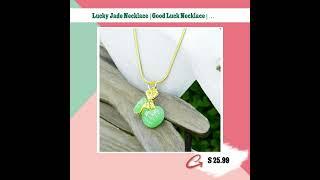 Lucky Jade Necklace | Good Luck Necklace | Good Luck Jade Pendant | 18K 22’Necklace