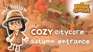 cozy citycore autumn entrance ⋆.࿔*:･⋆ |  acnh speedbuild