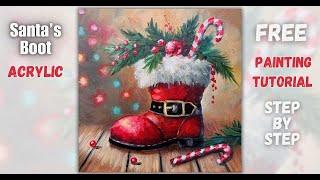 Free ACRYLIC Painting Tutorial | Santa's Boot