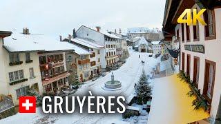 The medieval town of Gruyères in the heart of Switzerland  Winter Wonderland 4K